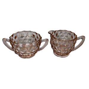 Vintage Fostoria Pink Cubist Glass Sugar and Creamer