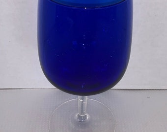 Cobalt Blue Wine Glasses Clear Long Stem Legs 6 1/2”