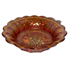 Vintage Imperial Heavy Grape Orange Carnival Glass Bowl
