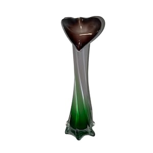 Vintage Green, White & Purple Glass Jack in the Pulpit Twist Vase