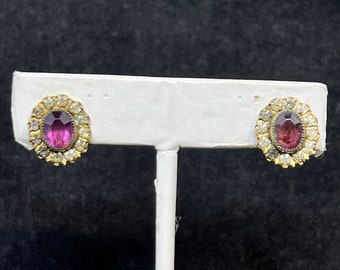 Vintage 1/20 12k Gold Filled Pink & Clear Rhinestone Screw Back Earrings (3522)