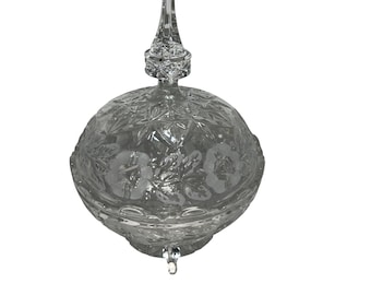 Vintage Leaded Crystal Candy Dish With Etched Floral Design