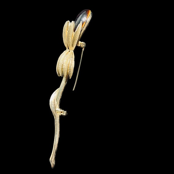 Vintage Gold Tone Long Stem Flower Brooch (5007) - image 6