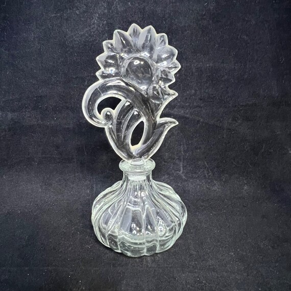 Vintage Clear Glass Perfume Bottle With Floral St… - image 2