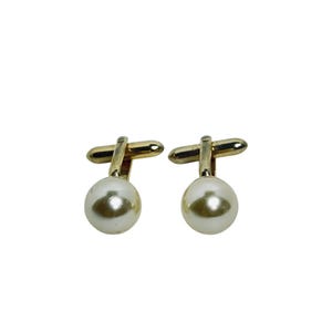 Vintage Gold Tone Faux Pearl Cufflinks (5916)