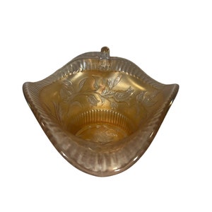 Vintage Duncan Miller Marigold Carnival Glass Handled Bowl W/Ruffled Edge