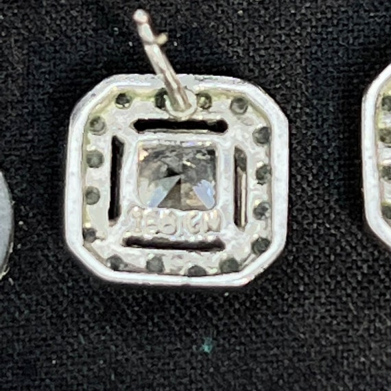 Square Silver Tone CZ Pierced Earrings Signed IBB… - image 6