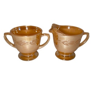 Vintage Fire King Laurel Peach Lustre Glass Sugar and Creamer