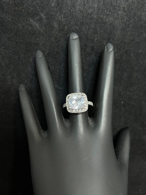 Silver Tone Statement Ring With Clear Square Glas… - image 1