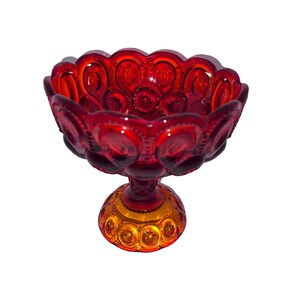 Vintage L. E. Smith Glass Amberina Moon & Stars Glass Pedestal Compote