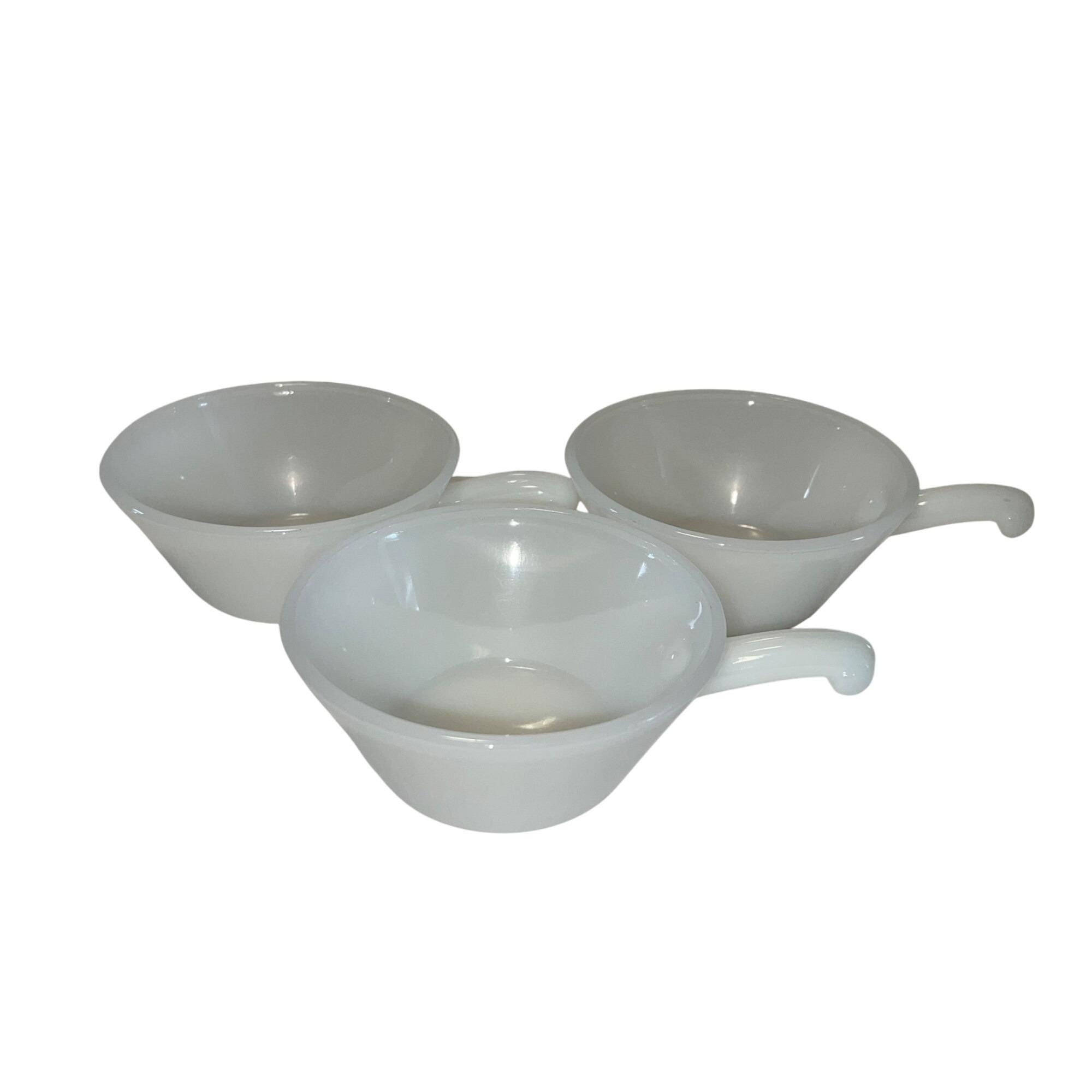 Vintage Set of 3 Anchor Hocking Fire King Milk Glass Handled Soup