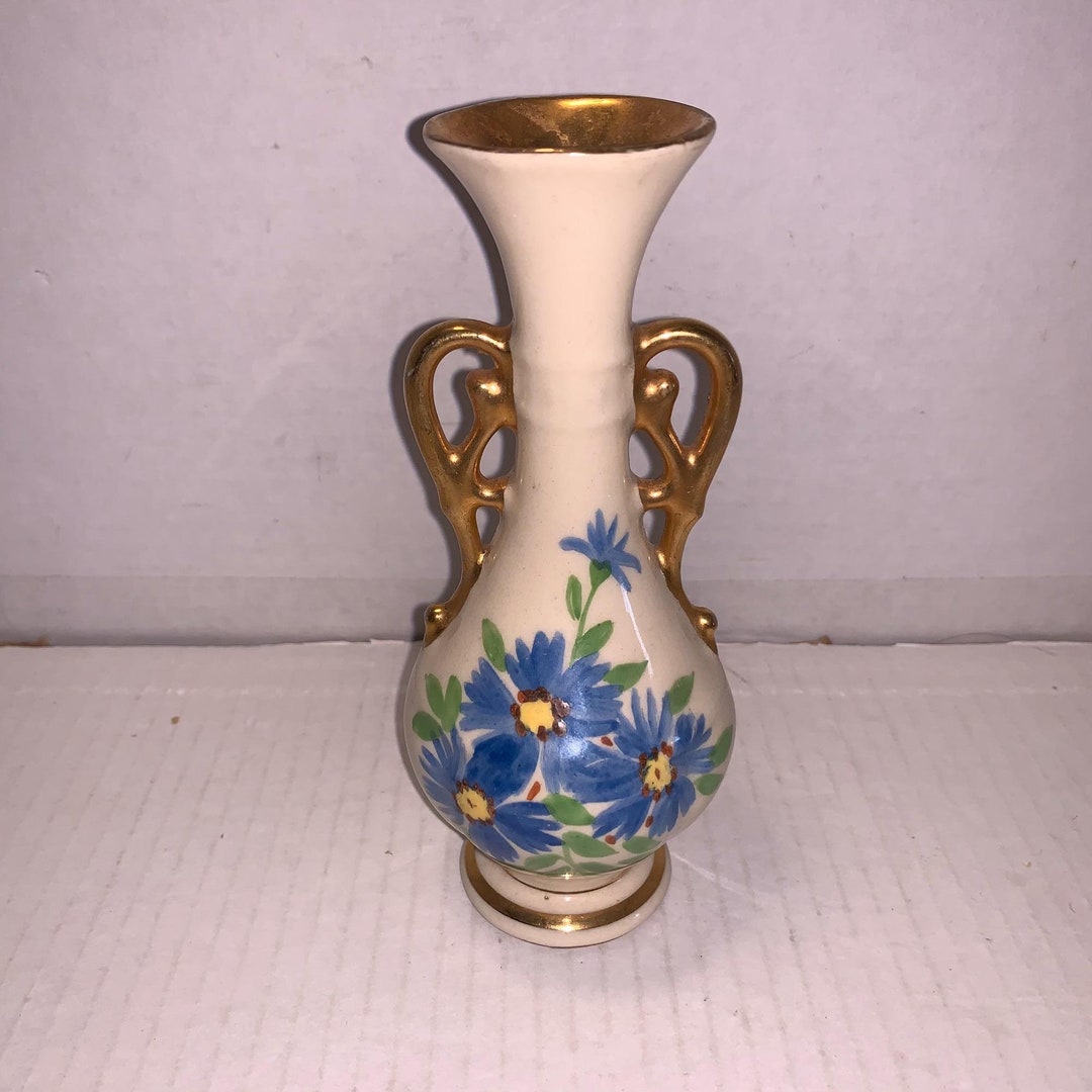 Vintage Gilded Hand Painted Floral Bud Vase - Etsy