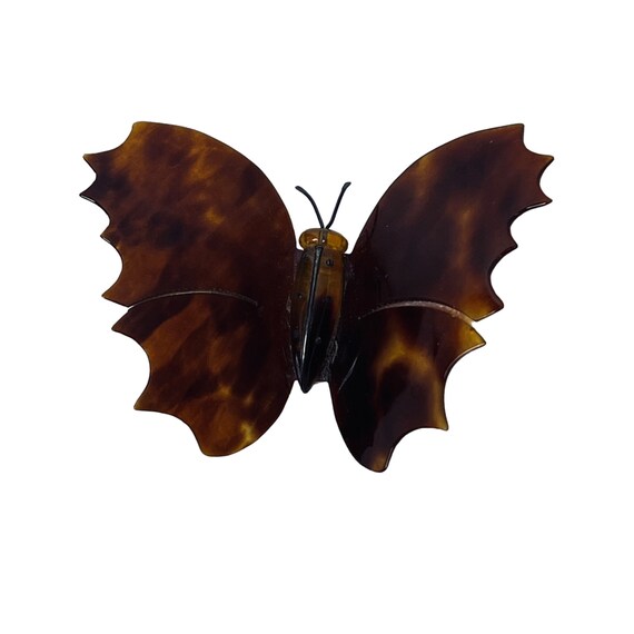 Vintage Plastic Tortoise Shell Butterfly Brooch (… - image 1