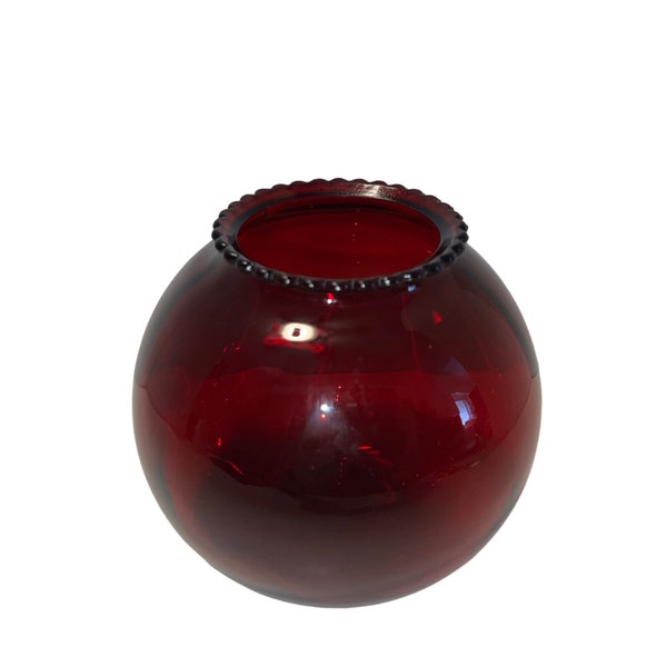 Vintage Ruby Red Glass Ball Vase with Scalloped Edge