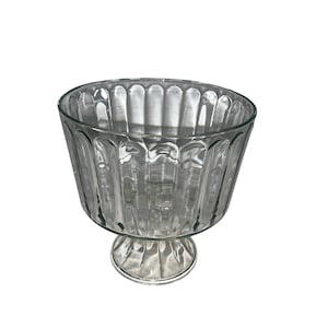 Vintage Clear Glass Trifle Pedestal Bowl With Ribbed Design