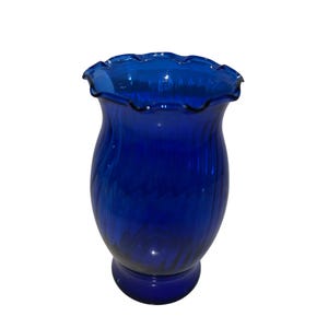 Vintage Cobalt Blue Swirl Glass Vase with Ruffled Edge 6 3/4&quot;