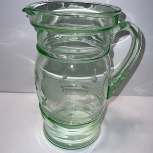 Vintage Bucci glas uranium glas geëtste bloemen limonade kruik 9 1/2 &quot;