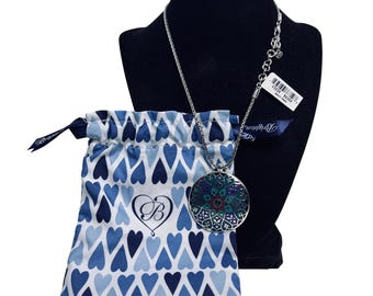 Brighton Silver Tone Wheat Chain Necklace W/ Enamel Rhinestone Pendant (6024)