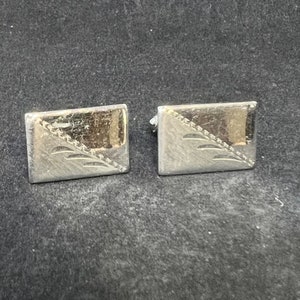 Vintage Silver Tone Etched Rectangle Cufflinks (3322)