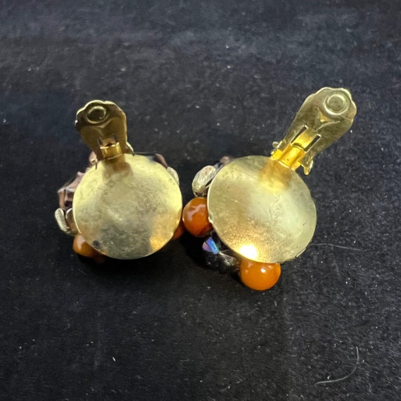Vintage Gold Tone Beaded Clip on Earrings Made in Hong Kong