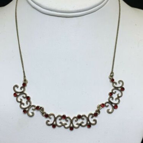 New Avon Gold Tone Embellished Collar Necklace W/Red Rhinestones (1655 A & B)