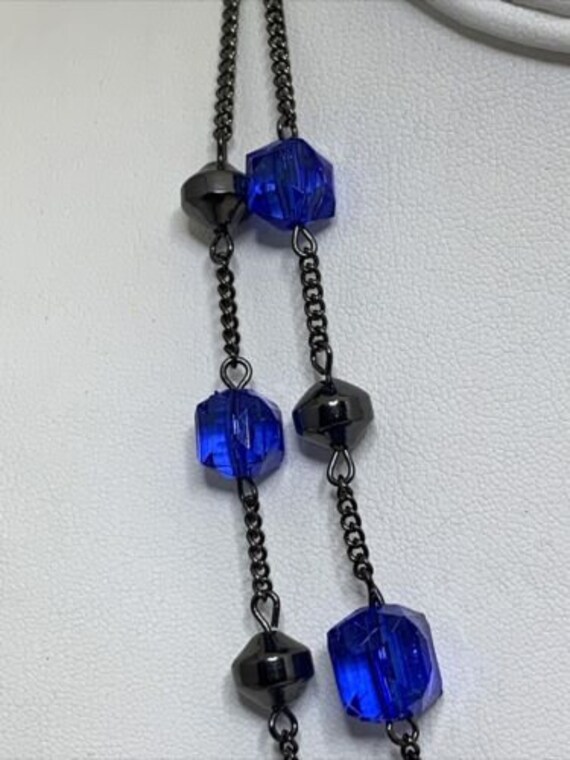 Vintage Icing Crackle Blue Beads With Gun Metal G… - image 2