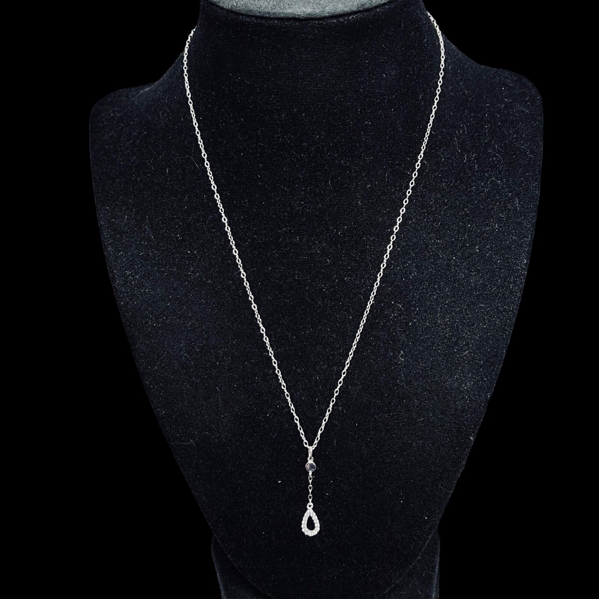 Sterling Silver Cable Chain Necklace With CZ Teardrop