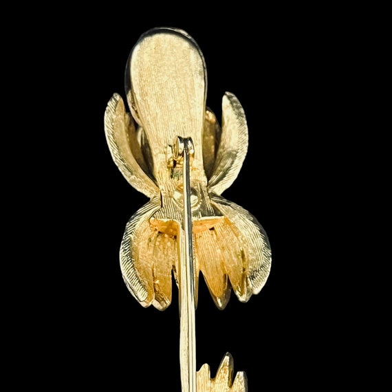 Vintage Gold Tone Long Stem Flower Brooch (5007) - image 8