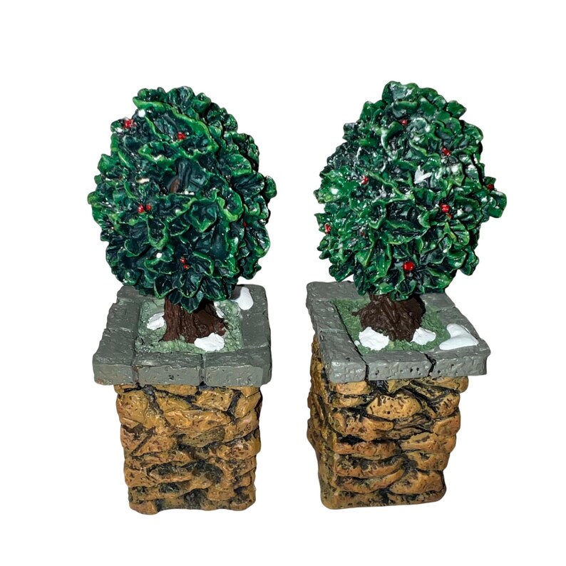 Dept 56 Heritage Village Stone Corner Posts With Holly Tree Set of 2 ...