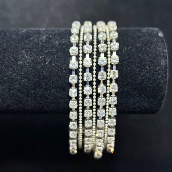 Clair's 7 Strand Silver Tone And Rhinestone Brace… - image 1