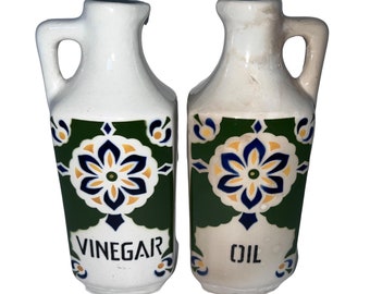 Vintage Ceramic Floral Vinegar and Oil Cruet Set Czechoslovakia