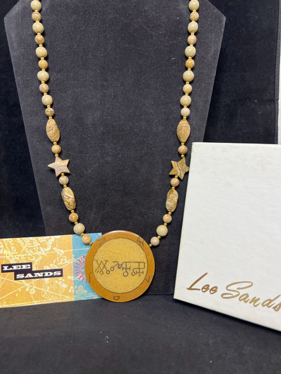 Vintage Lee Sands Gold Tone Jasper Necklace With … - image 1