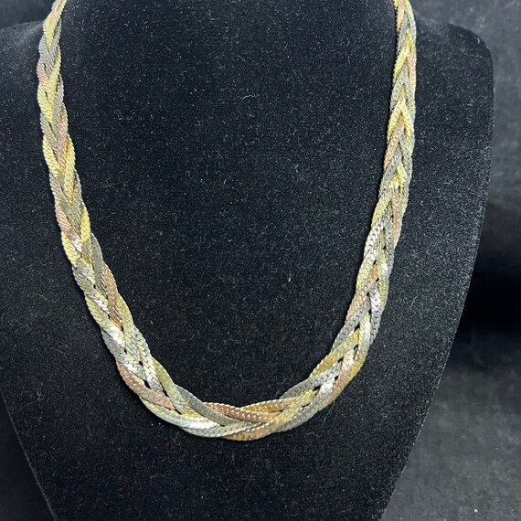 Vintage Gold Tone & Silver Tone Braided Necklace … - image 2