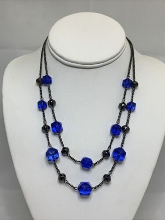 Vintage Icing Crackle Blue Beads With Gun Metal G… - image 1