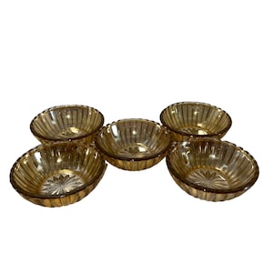 Vintage Set of 5 Marigold Carnival Glass Ribbed Berry Bowls