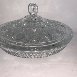 Vintage Indiana Glass Clear Covered Compote Windsor Button Cane Pattern 5 1/4”