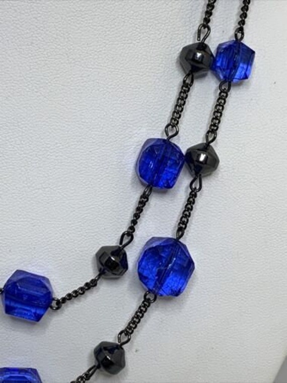 Vintage Icing Crackle Blue Beads With Gun Metal G… - image 5