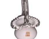 Vintage Fenton Silver Crest Basket w Bamboo Pattern Glass Handle 8 quot