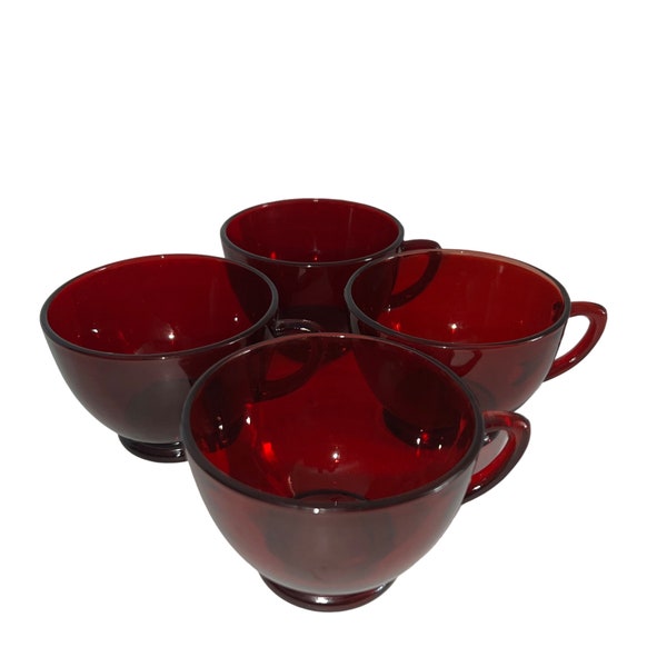 Vintage Lot of 4 Anchor Hocking Colonial Lady Clear Royal Ruby Snack Cups