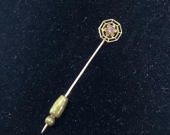 Alfiler floral vintage de oro amarillo de 10 quilates con diamantes de imitación rosas (2144)