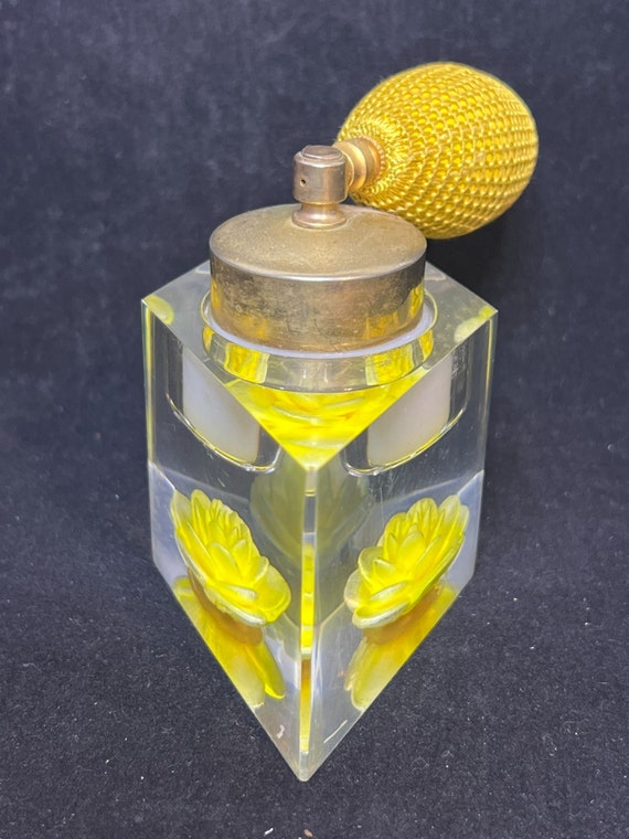 Jane Art Lucite Reverse Carved Yellow Rose Perfum… - image 4