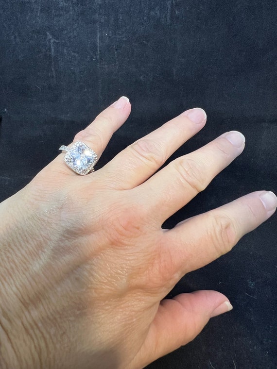 Silver Tone Statement Ring With Clear Square Glas… - image 10