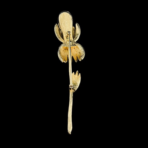 Vintage Gold Tone Long Stem Flower Brooch (5007) - image 7