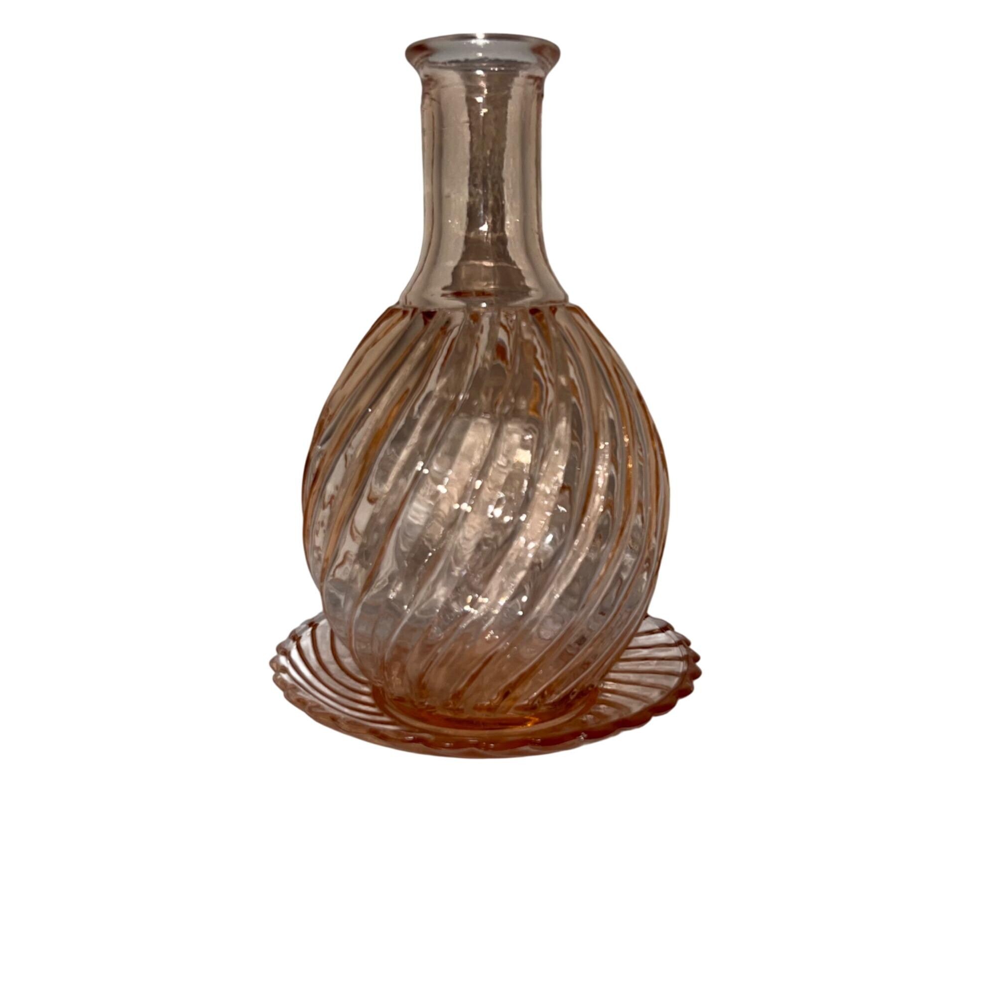 Vintage Pink Ribbed Swirl Glass Bedside Carafe With Saucer - Etsy