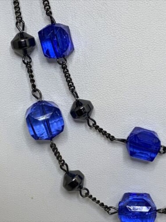 Vintage Icing Crackle Blue Beads With Gun Metal G… - image 3