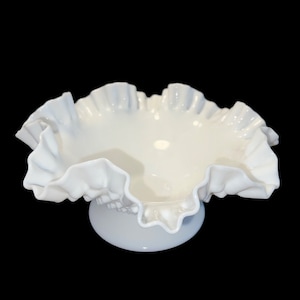 Vintage Fenton Hobnail Milk Glass Round Crimped Bowl