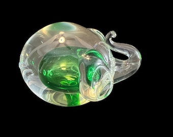 Vintage Grün & Klar Glas Elefant Briefbeschwerer