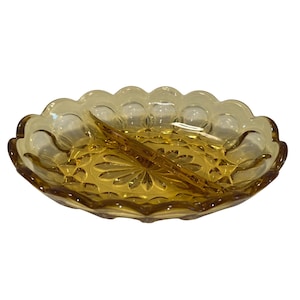 Relish ovalado de 2 partes de vidrio ámbar Fairfield de Anchor Hocking vintage