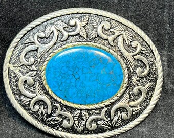 Vintage Faux Turquois Oval Western Belt Buckle (3334)