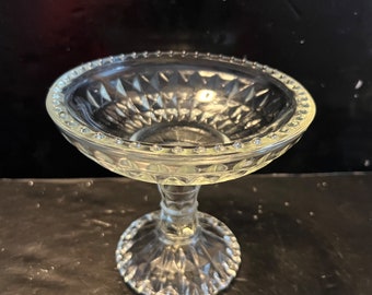 Vintage Jeannette Glass Windsor Clear Compote w/ Beaded Rim